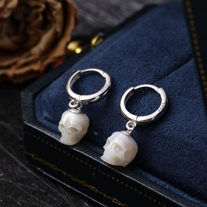 Classic Skull Pearl Drop Huggie Hoop Earrings™ Skull Accessories  – Comfort Meets Gothic Grace