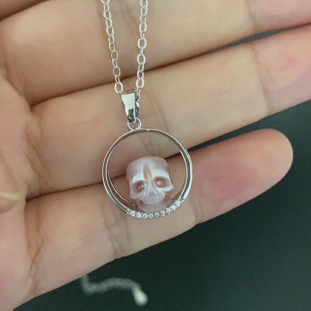 Pearl Skull on Ring Band Pendant™ Skull Accessories  – Elegant Skull-in-Ring Design with Zircon Accents