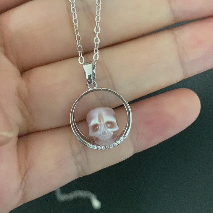 Pearl Skull on Ring Band Pendant™ Skull Accessories  – Elegant Skull-in-Ring Design with Zircon Accents