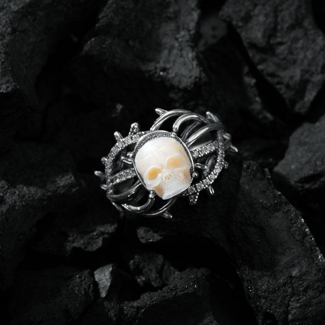 Gothic Pearl Skull Vine Branches Twist Inlaid Ring™ Skull Accessories  – Symbolic Strength Wrapped in Elegance