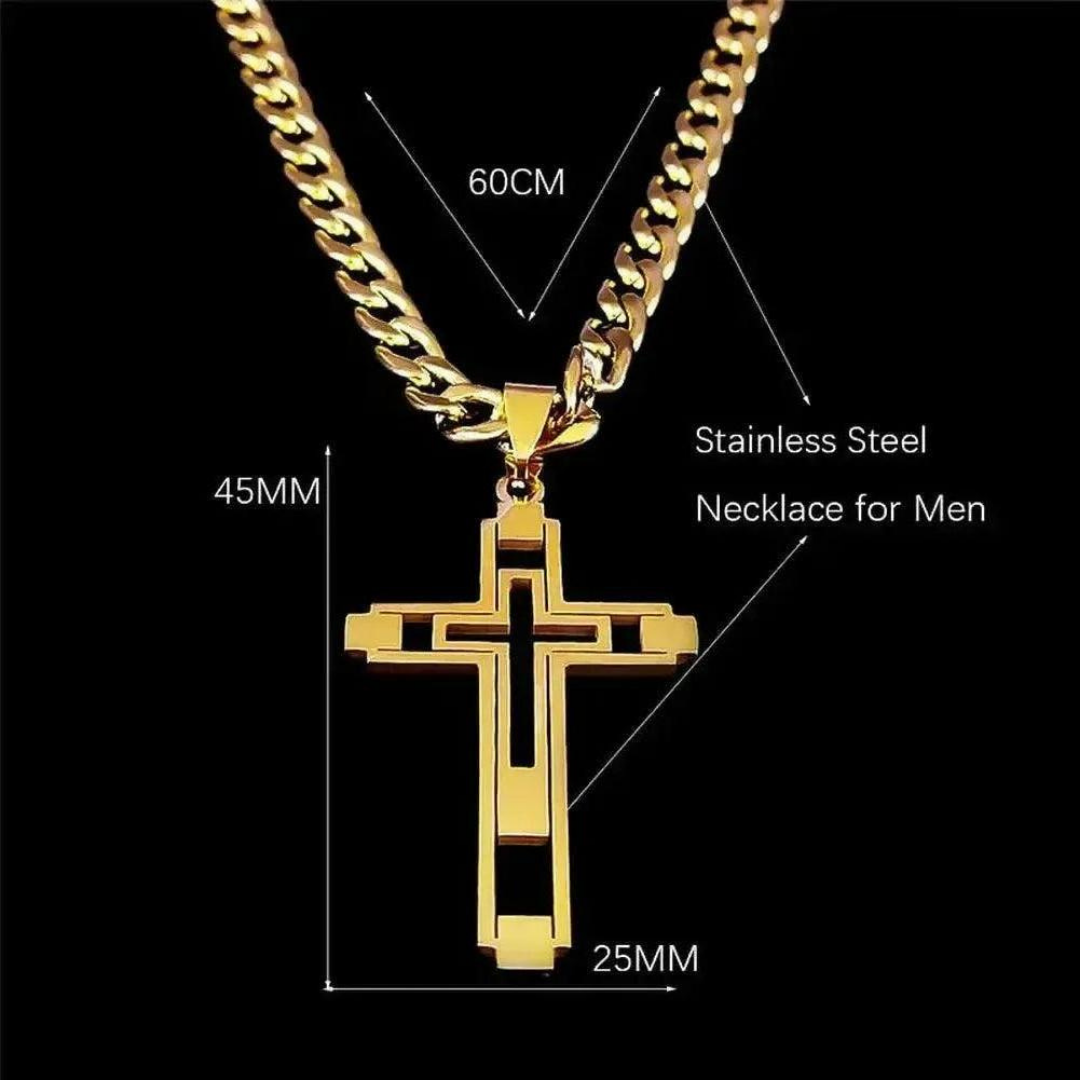 Sky Morris Merced Necklace™ Men Jewelry – Stainless Steel Cutout Cross Pendant Necklace