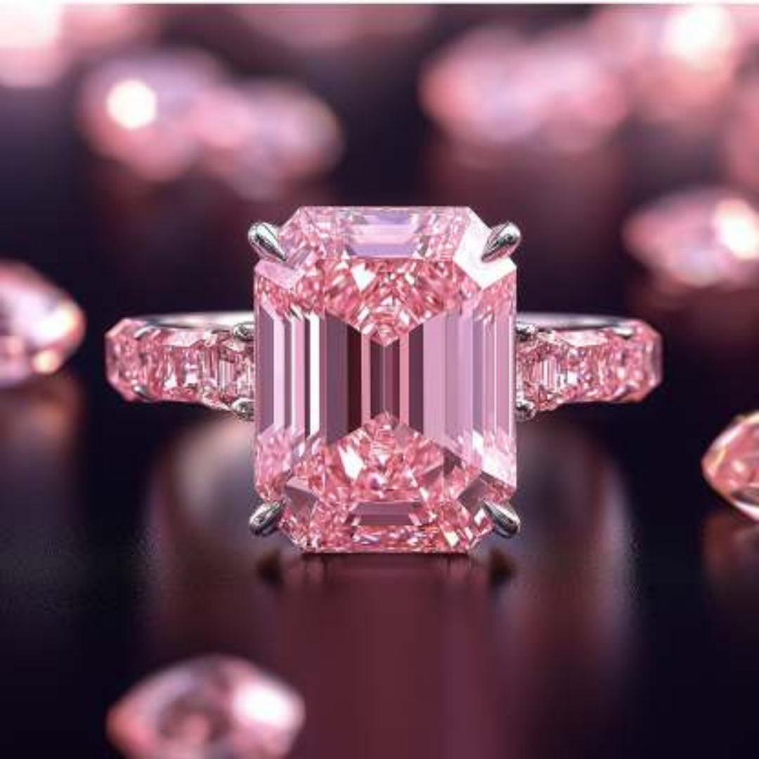 Twilight Petal Ring™ Colored Gem Stone – Bold Elegance in a Blush Emerald-Cut Design