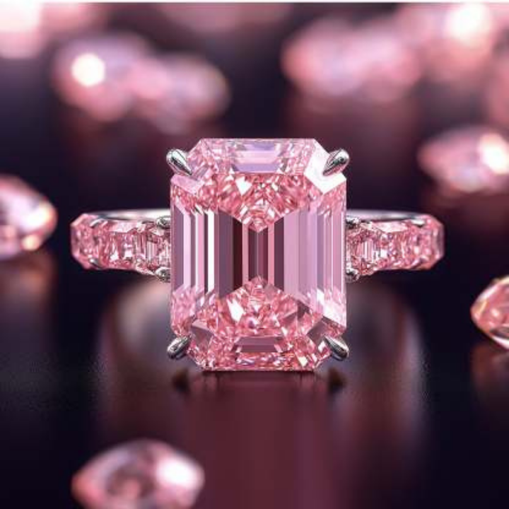Twilight Petal Ring™ Colored Gem Stone – Bold Elegance in a Blush Emerald-Cut Design