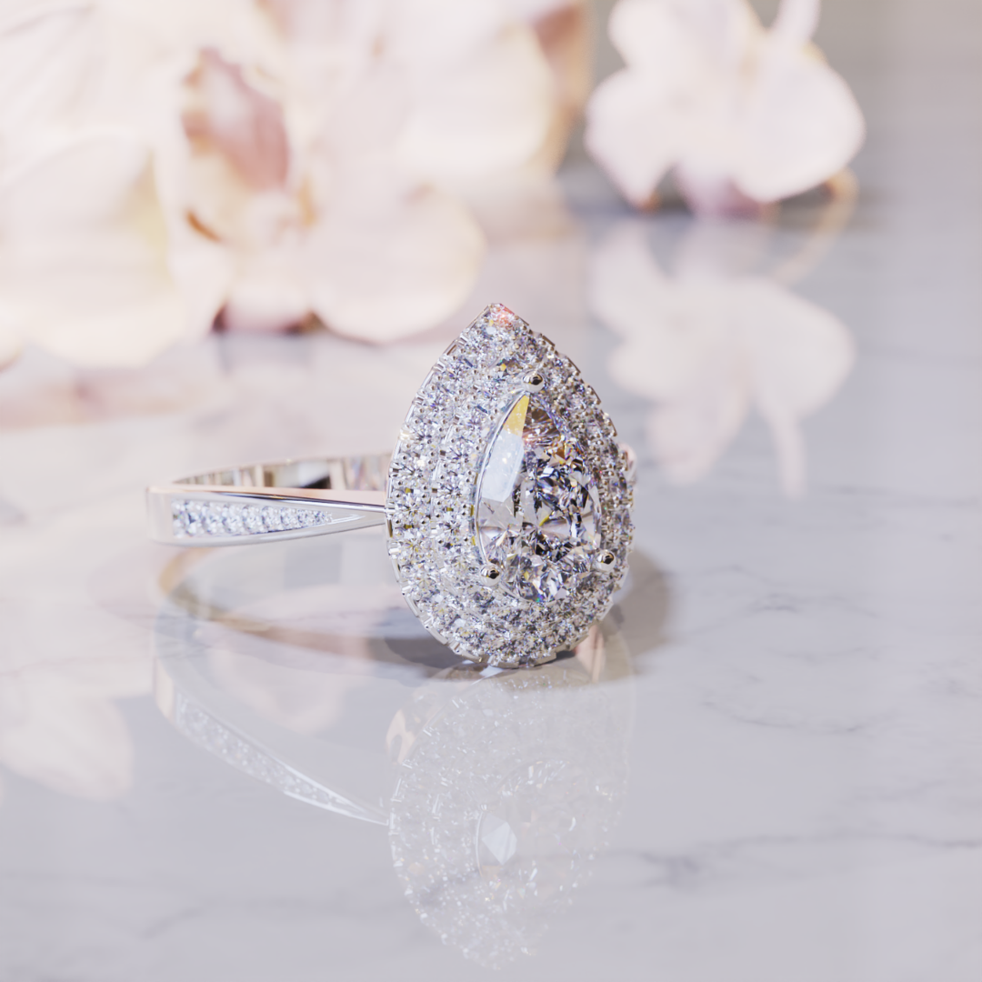 Echo Dream Ring™ Colored Gem Stone – Bold Brilliance in a Double Halo Design