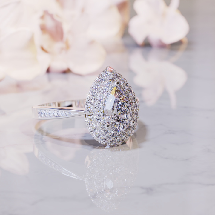 Echo Dream Ring™ Colored Gem Stone – Bold Brilliance in a Double Halo Design