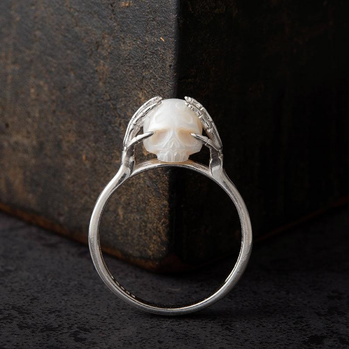 Hands On Head Pearl Cranium Ring™ Skull Accessories  – Gothic Elegance in Sculpted Pearl