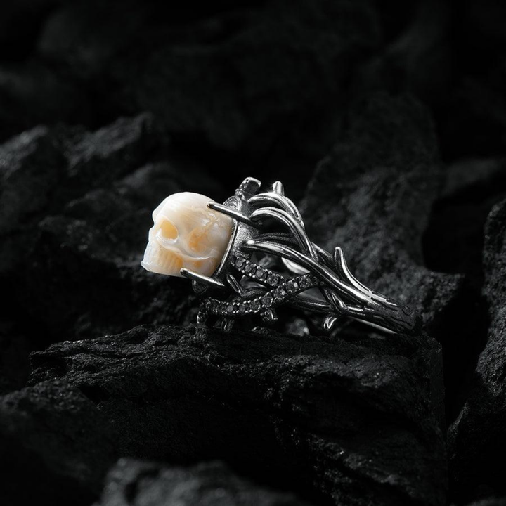 Gothic Pearl Skull Vine Branches Twist Inlaid Ring™ Skull Accessories  – Symbolic Strength Wrapped in Elegance