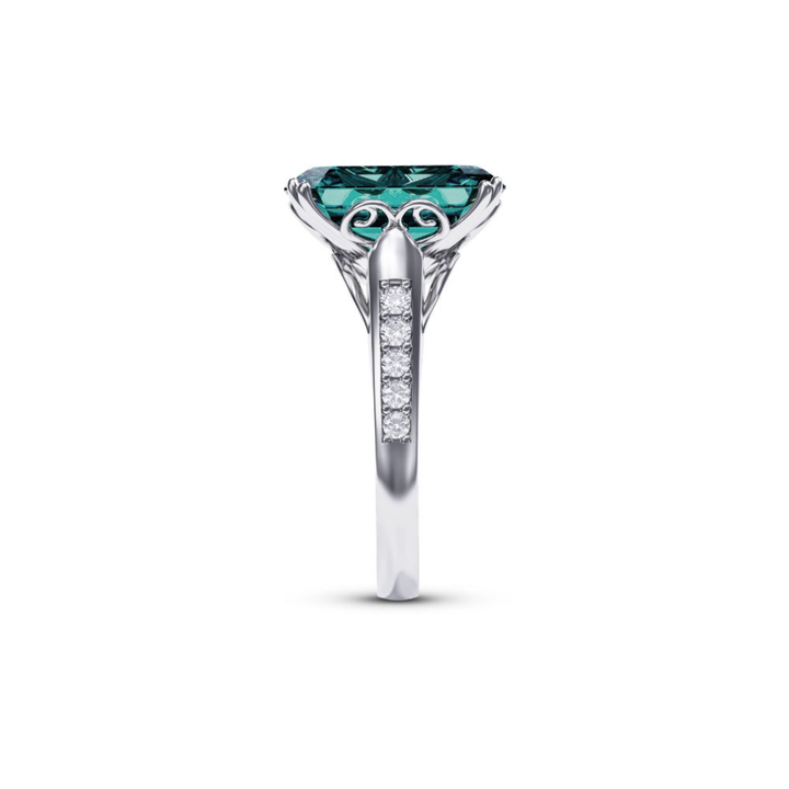 Elven Crown Ring™ Colored Gem Stone – Regal Depth in a Sapphire-Toned Emerald Cut