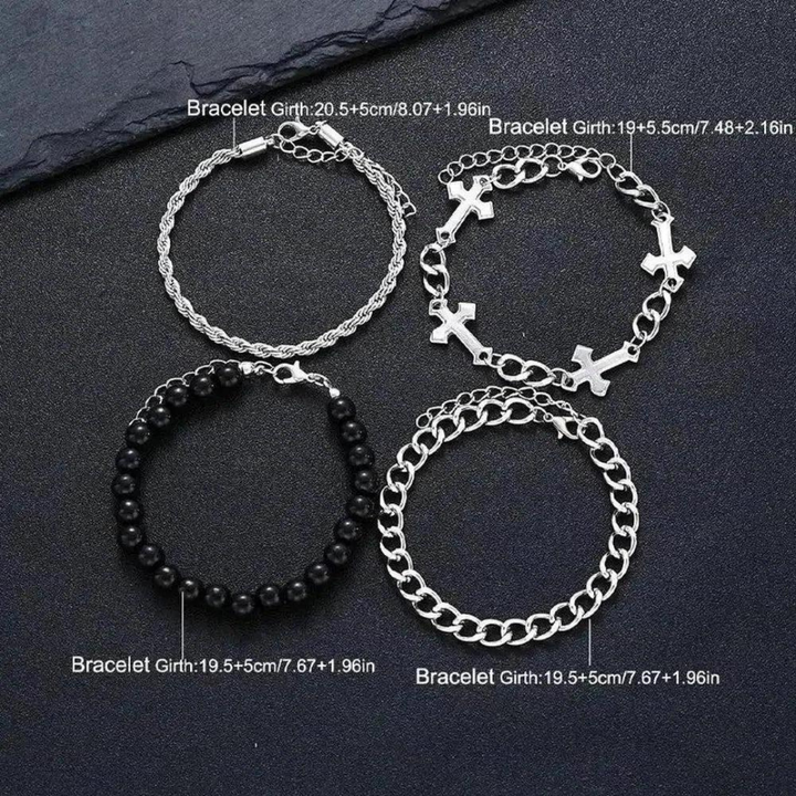Saint Martin Marion Bracelet™ Men Jewelry – 4-Piece Stainless Steel Bracelet Set with Cross Detail