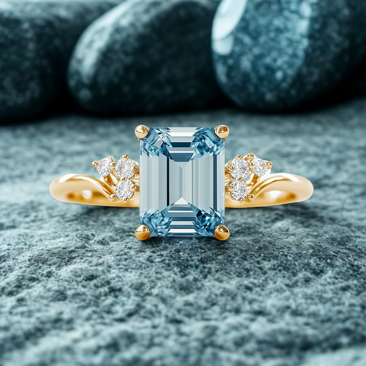 Starlit Tide Ring™ Colored Gem Stone – Oceanic Glow in an Emerald-Cut Dream