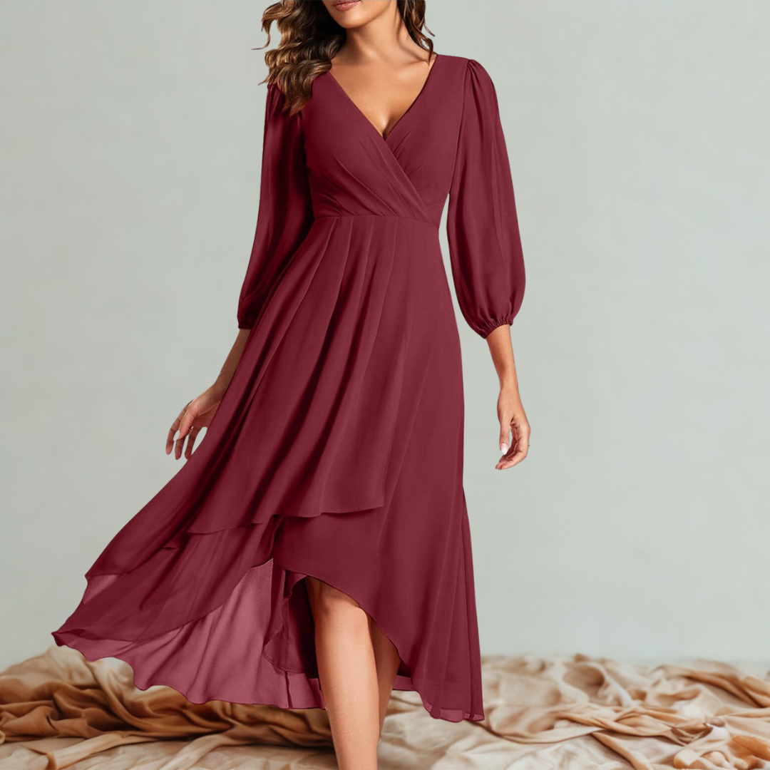 MIA™ – V-Neck Dress with Asymmetric Hem