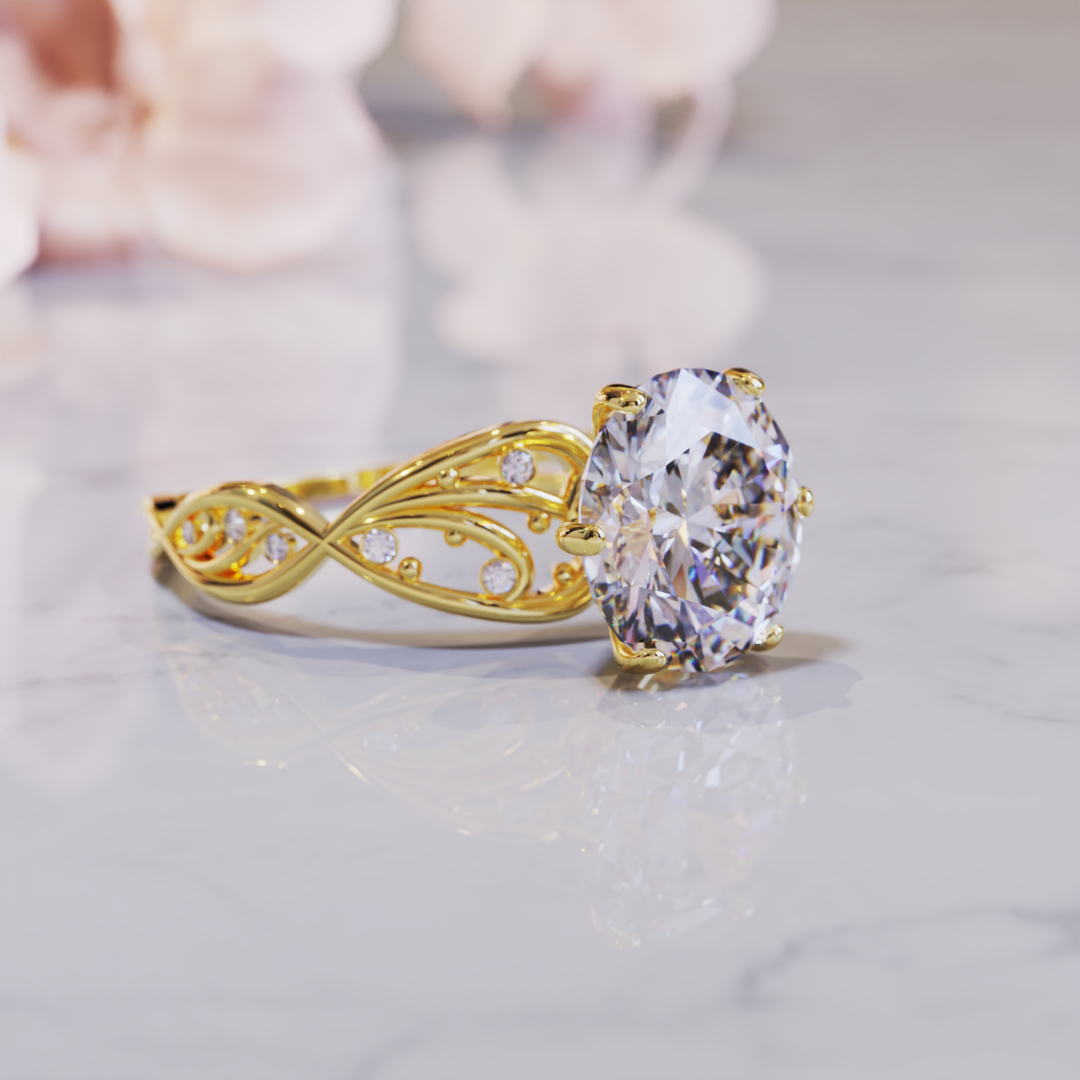 Serene Beam Ring™ Colored Gem Stone – Harmonious Elegance with a Brilliant Center