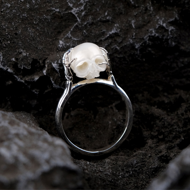 Be A Thinker Pearl Cranium Ring™ Skull Accessories  – Thoughtful Artistic Design with Hand-Carved Pearl Skull