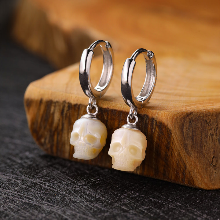 Classic Skull Pearl Drop Huggie Hoop Earrings™ Skull Accessories  – Comfort Meets Gothic Grace