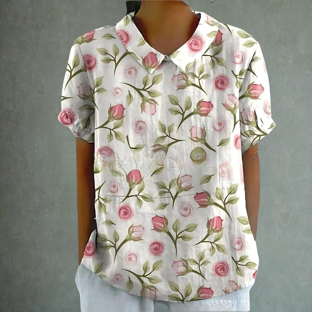 Lina™ – Floral Print Linen Blouse