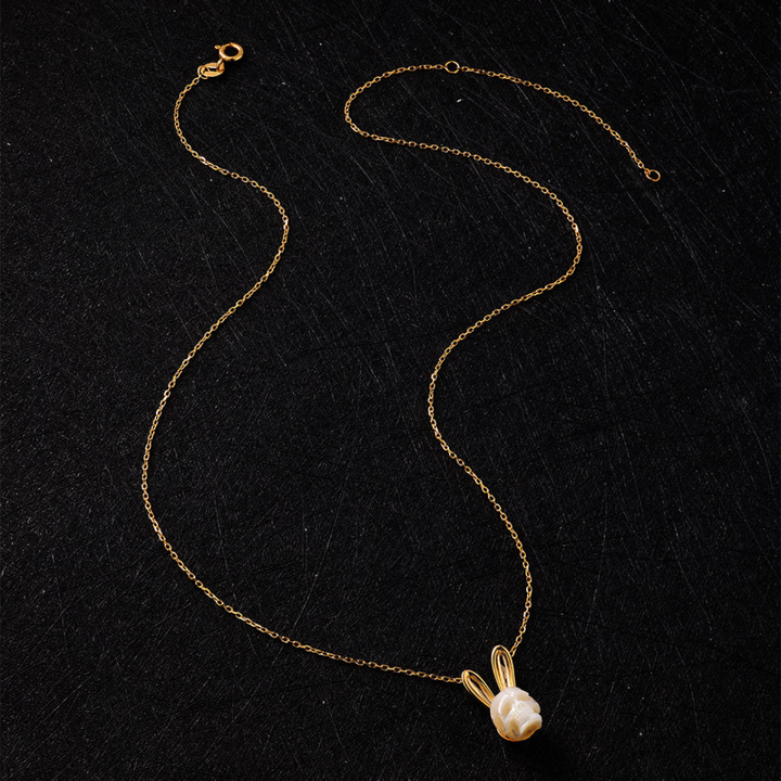 Pearl Skull Gold Bunny Ears Necklace™ Skull Accessories  – Playful Charm with a Gothic Twist