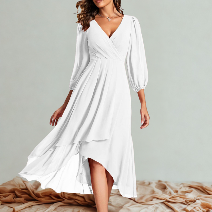 MIA™ – V-Neck Dress with Asymmetric Hem