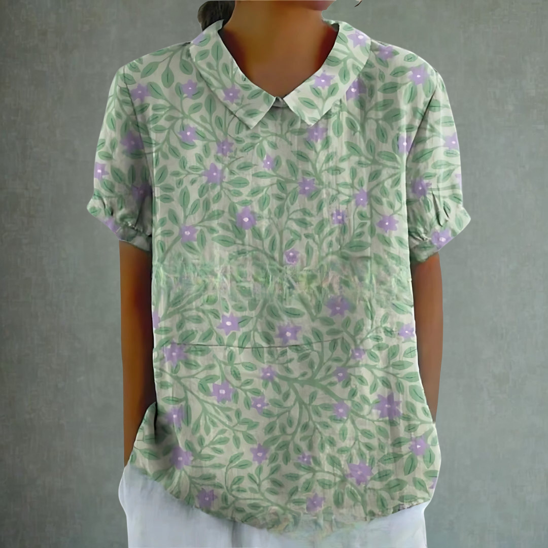 Lina™ – Floral Print Linen Blouse