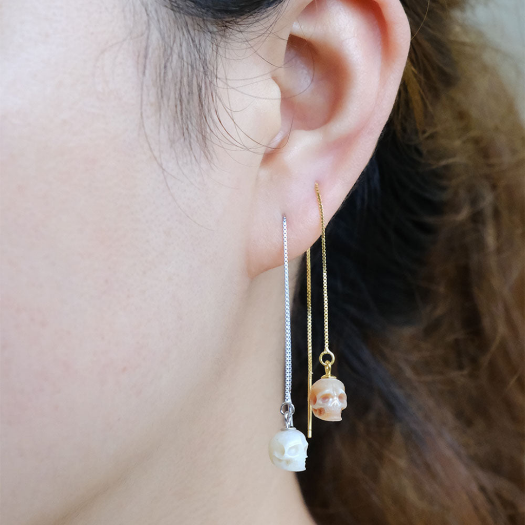Dainty Pearl Skull Ear Threader Earrings™ Skull Accessories  – Gracefully Edgy Elegance
