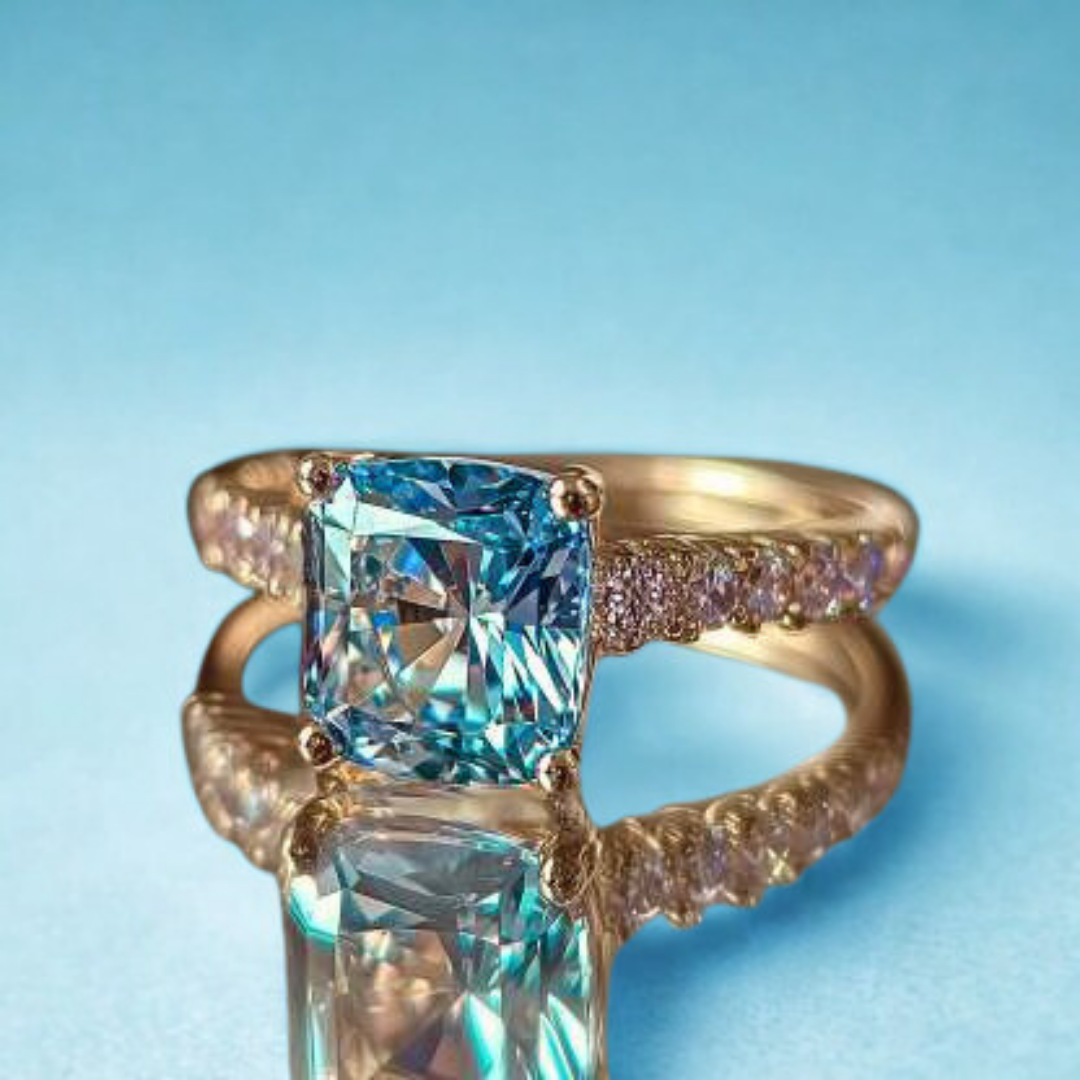 Sky Stone Ring™ Colored Gem Stone – Ocean Sparkle in a Vivid Cushion-Cut Design