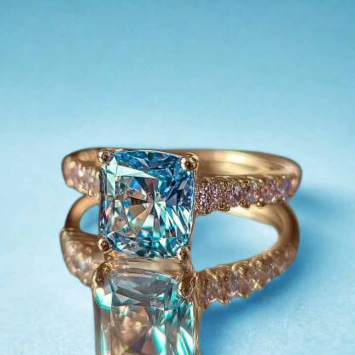 Sky Stone Ring™ Colored Gem Stone – Ocean Sparkle in a Vivid Cushion-Cut Design