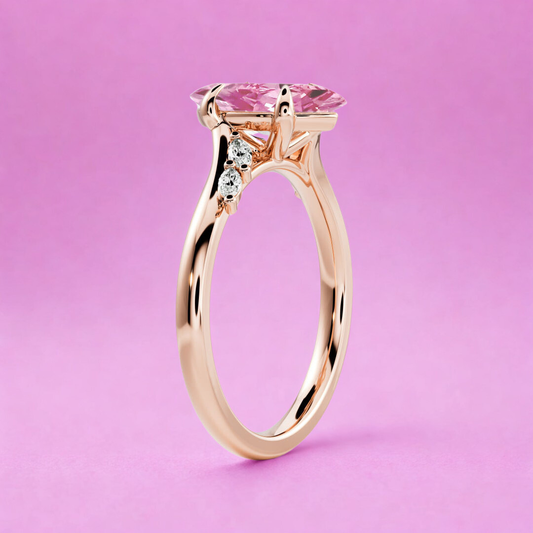 Petal Twist Ring™ Luxury Ring – 2 Carat Pink Sapphire with Leaf Accents in Rose Gold