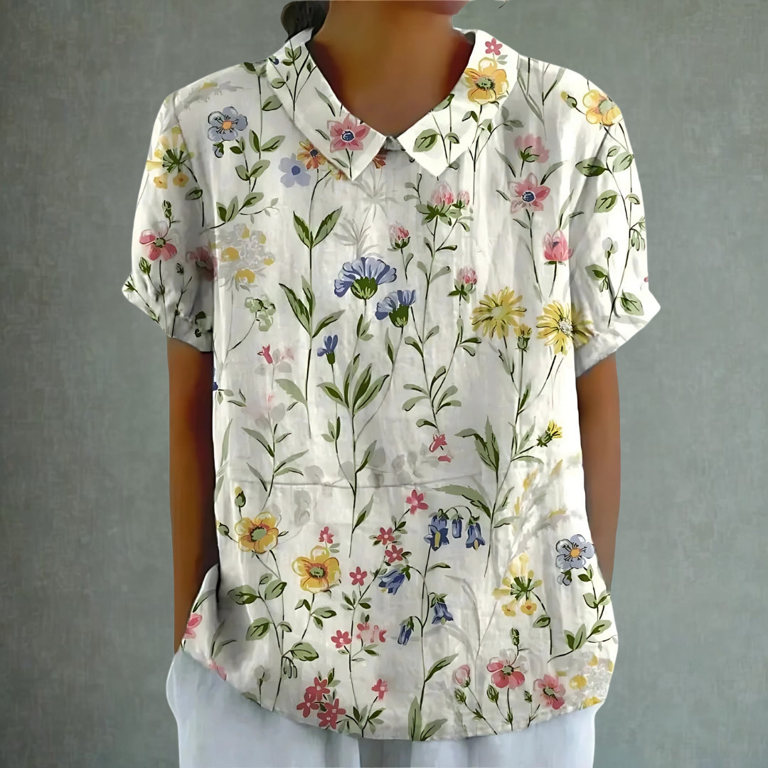 Lina™ – Floral Print Linen Blouse