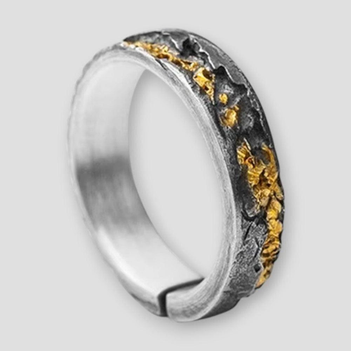 Sky Morris Homer Ring™ Men Jewelry – Rustic Grey-Gold Cracked Texture Band