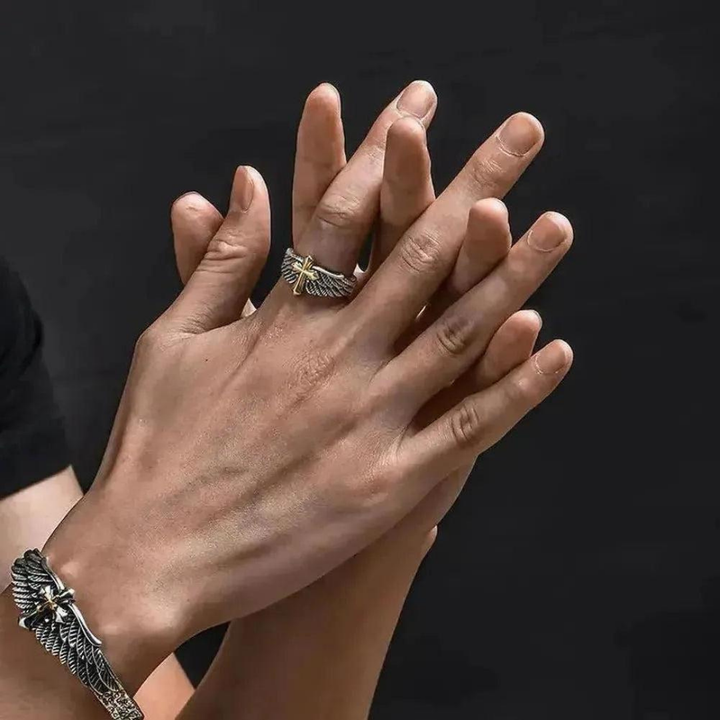 Saint Martin West Memphis Ring™ Men Jewelry – Winged Cross Open Band Ring
