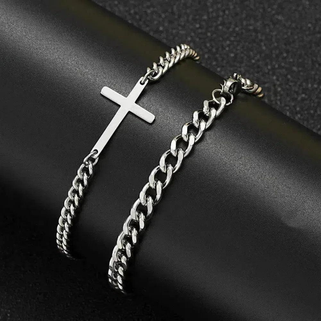 Moon Madrid Kingman Bracelet™ Men Jewelry – Stainless Steel Cross Cuban Chain Bracelet