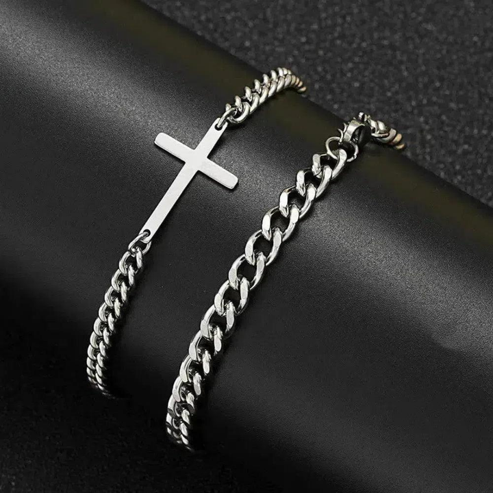 Moon Madrid Kingman Bracelet™ Men Jewelry – Stainless Steel Cross Cuban Chain Bracelet