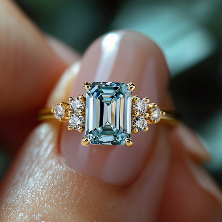Glass Veil Ring™ Luxury Ring – 1 Carat Moissanite with Cluster Detail in Gold
