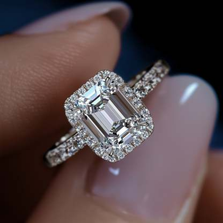 Frost Beam Ring™ Luxury Ring – 2 Carat Moissanite with Halo Setting in Pure Silver