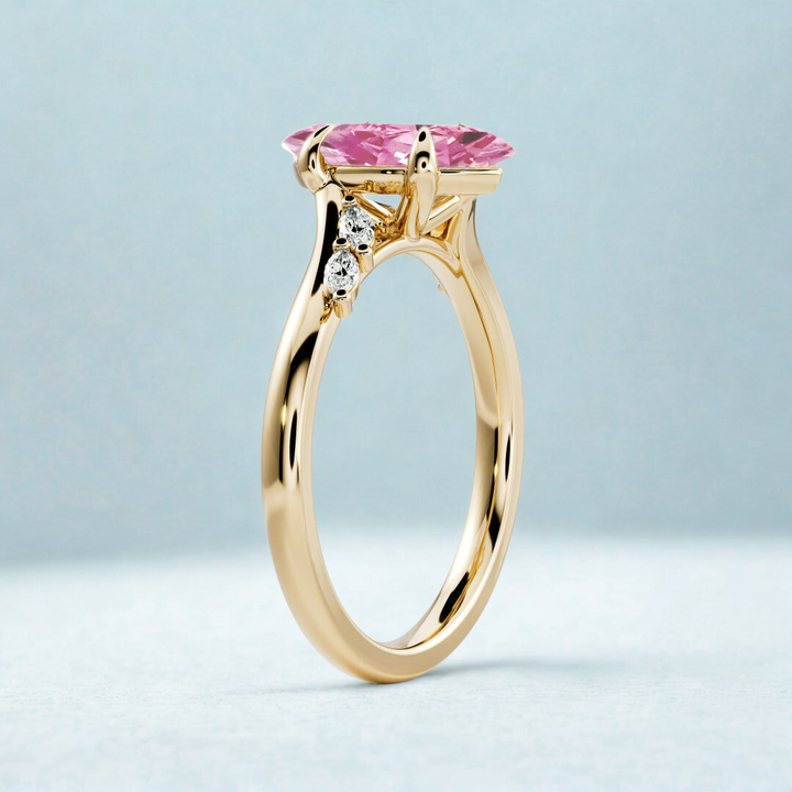 Petal Twist Ring™ Luxury Ring – 2 Carat Pink Sapphire with Leaf Accents in Gold