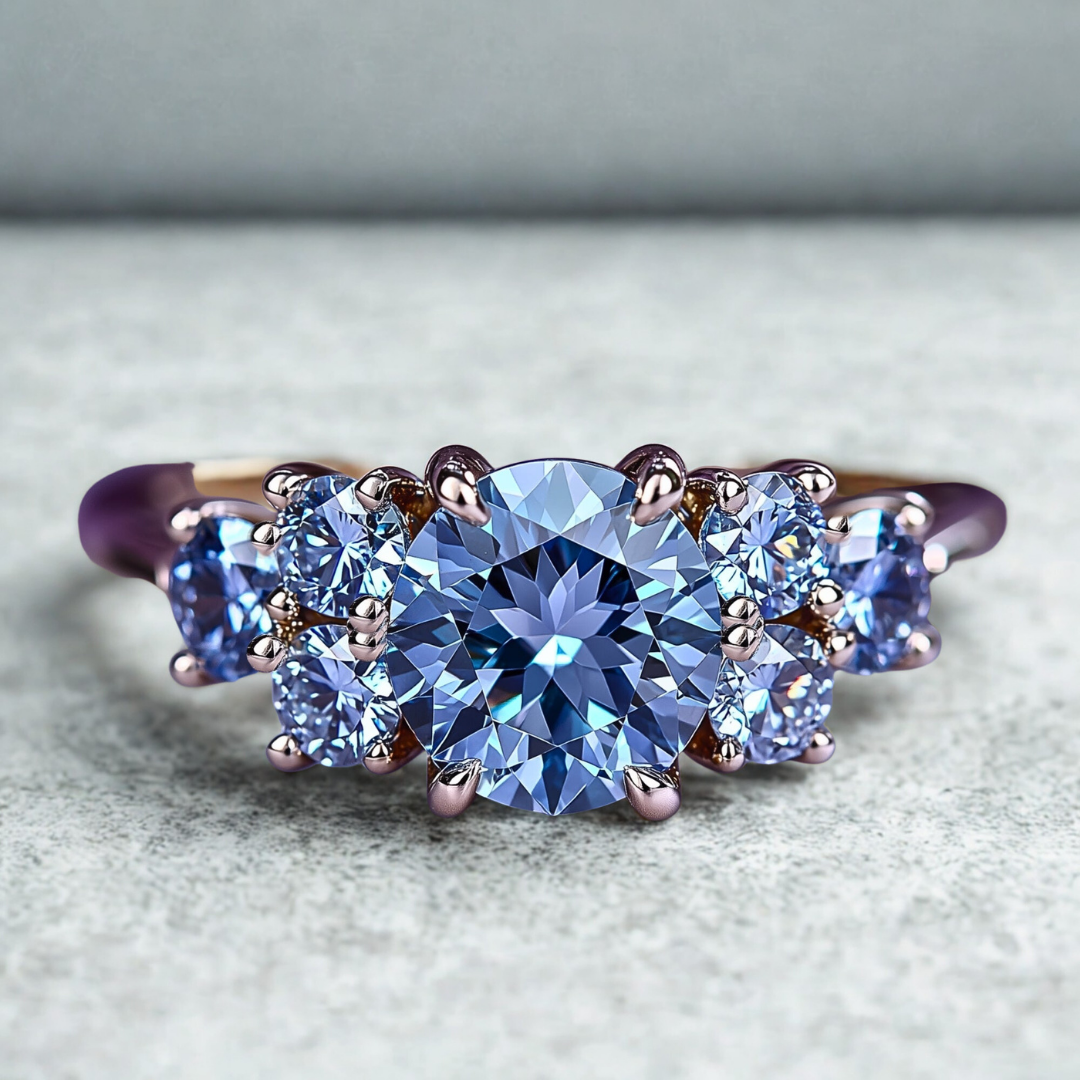 Celestial Wave Ring™ Colored Gem Stone – Timeless Sparkle in a Blue Moissanite Trio