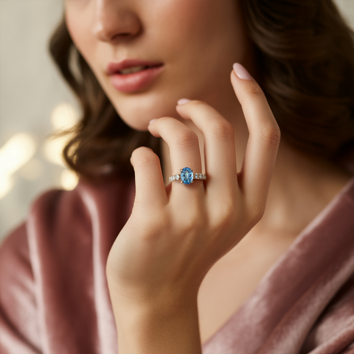 Moonwave Ring™ Colored Gem Stone – Celestial Serenity in Oceanic Blue