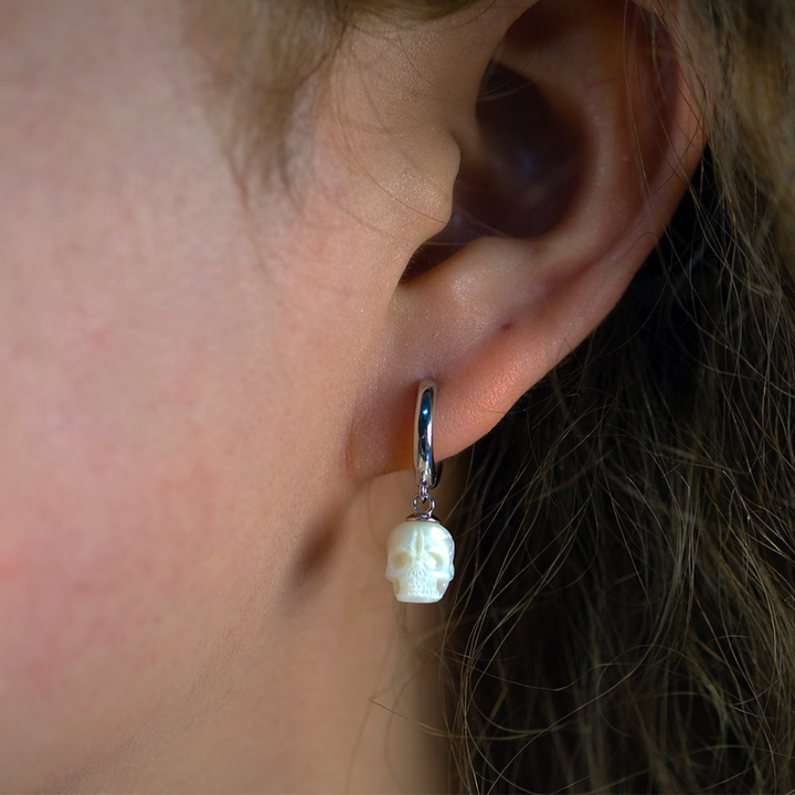 Classic Skull Pearl Drop Huggie Hoop Earrings™ Skull Accessories  – Comfort Meets Gothic Grace