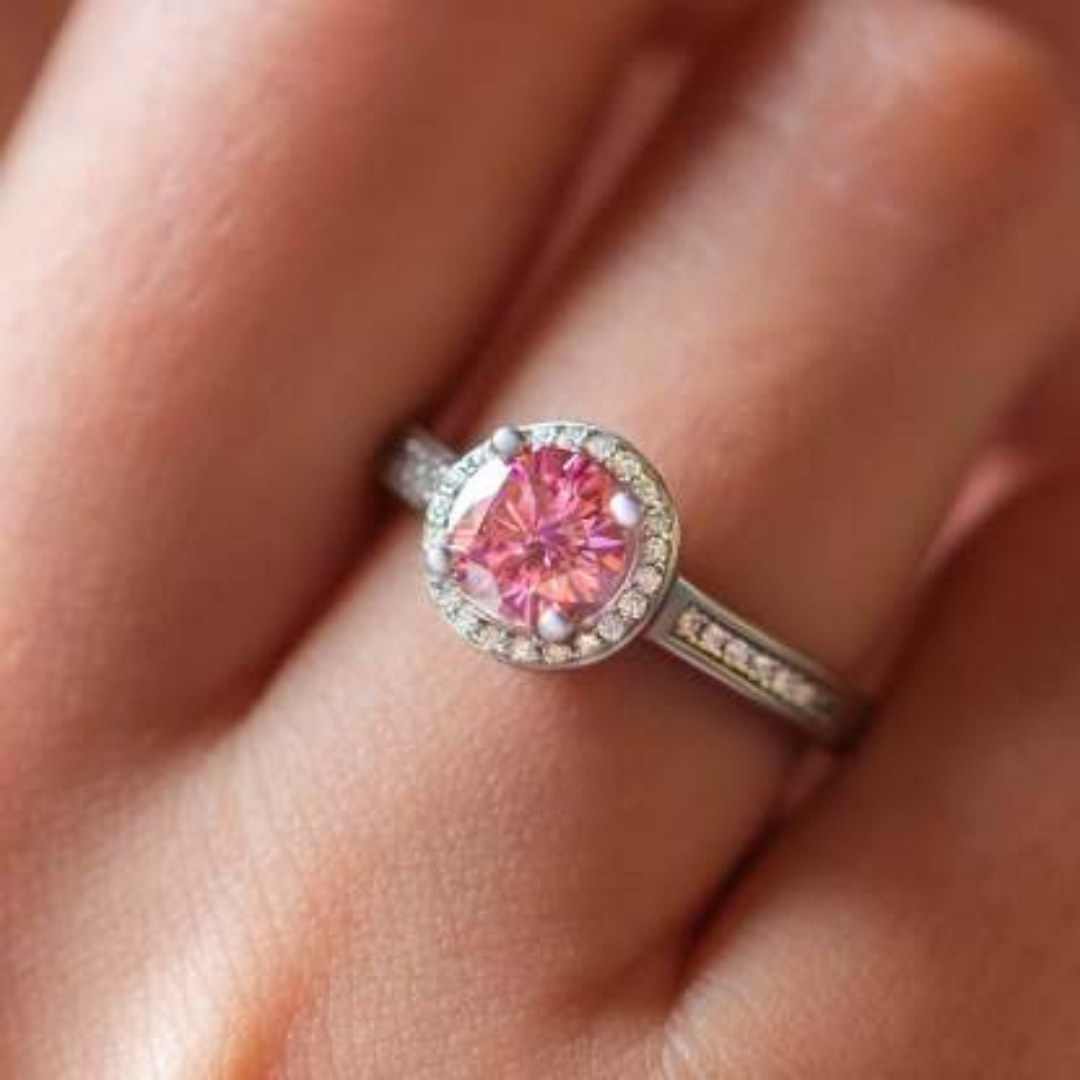 Rosefire Spark Ring™ Colored Gem Stone – Radiant Romance in a Classic Halo