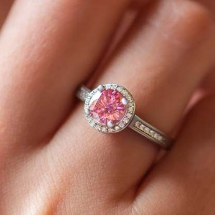 Rosefire Spark Ring™ Colored Gem Stone – Radiant Romance in a Classic Halo