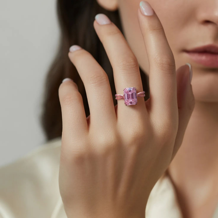 Pink Orbit Ring™ Colored Gem Stone – Modern Criss-Cross Pink Moissanite Ring