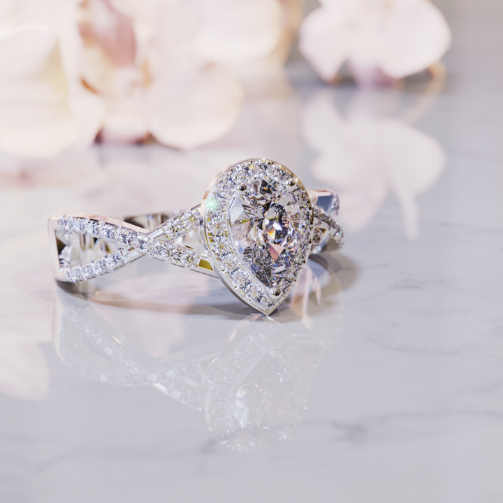 Icy Drop Ring™ Colored Gem Stone – Frosted Brilliance in a Halo of Light