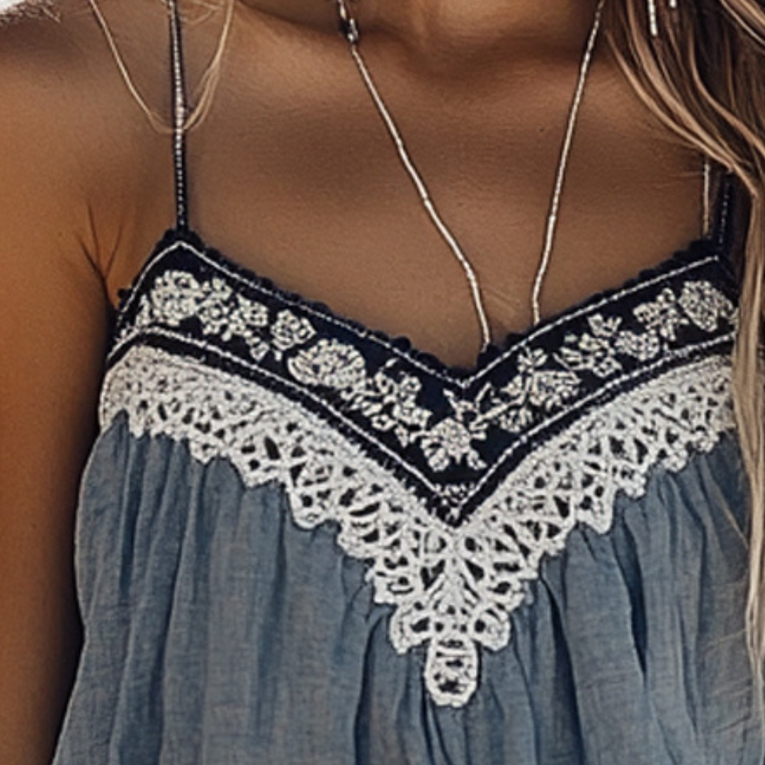 SunMeadow™ Retro Western Style - Girls' Bohemian Vintage Summer Linen Print Patchwork Comfortable Camisole
