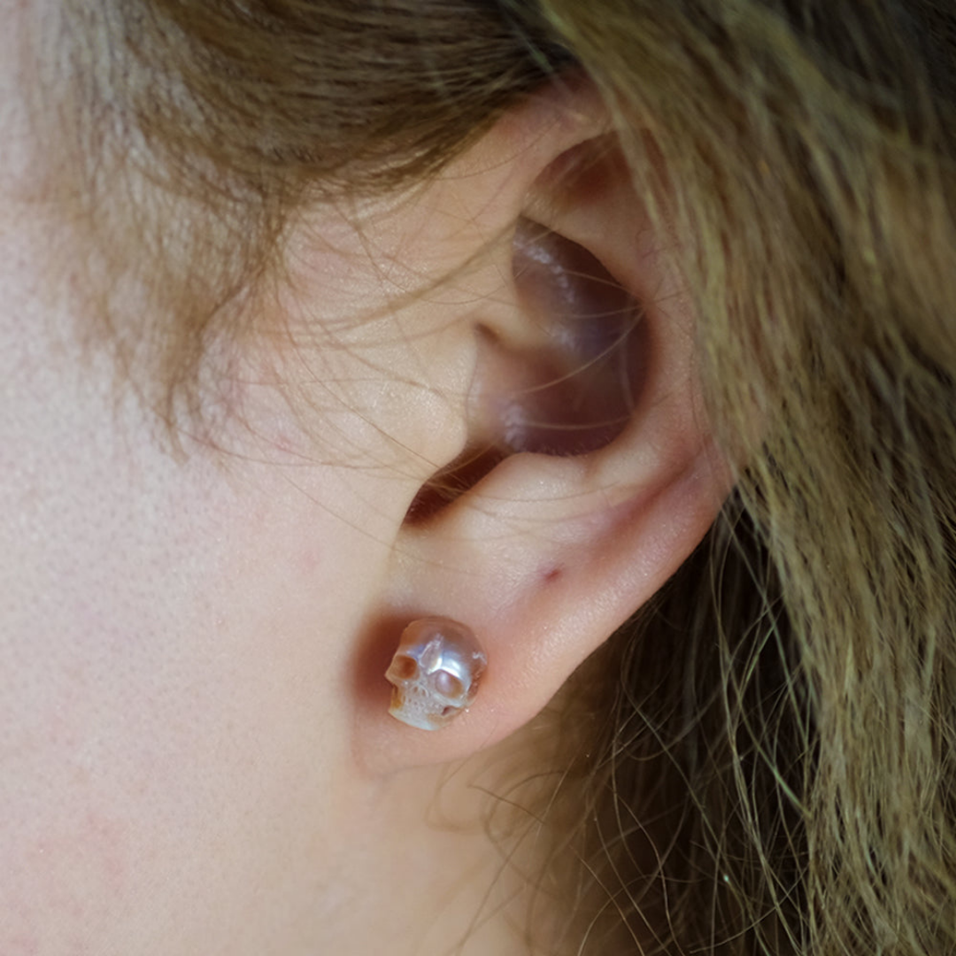 Gothic Mystery Minimalist Pearl Skull Stud Earrings™ Skull Accessories  – Rebel Elegance in Every Detail