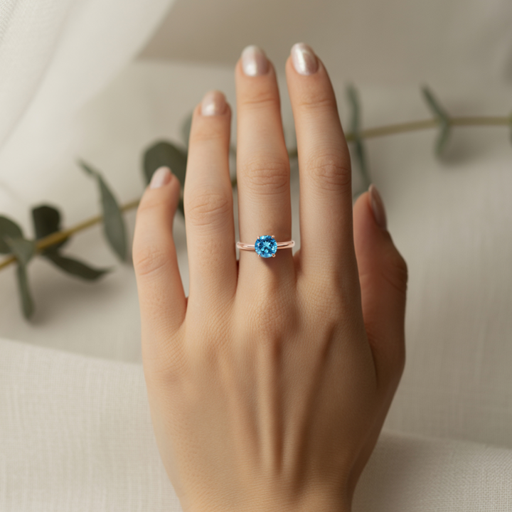 Frost Tide Ring™ Colored Gem Stone – Sleek Blue Moissanite Solitaire Ring
