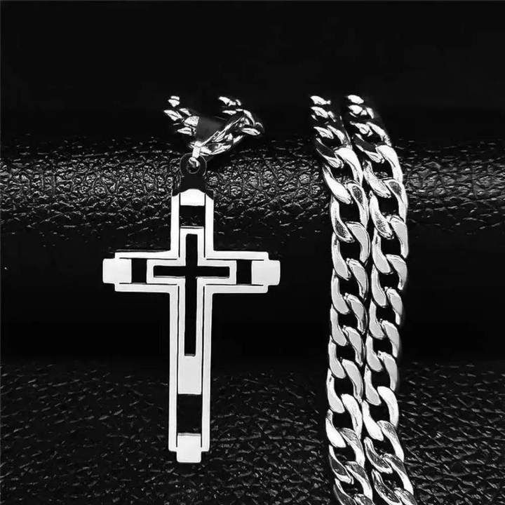 Sky Morris Merced Necklace™ Men Jewelry – Stainless Steel Cutout Cross Pendant Necklace