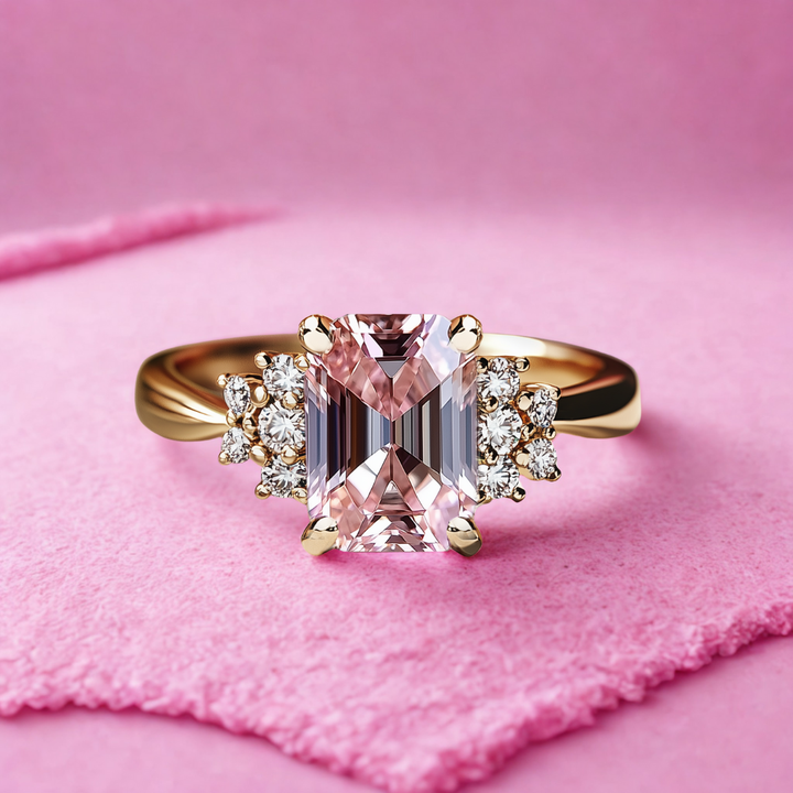 Velvet Mist Ring™ Colored Gem Stone – Blushing Elegance in a Sparkling Emerald Cut