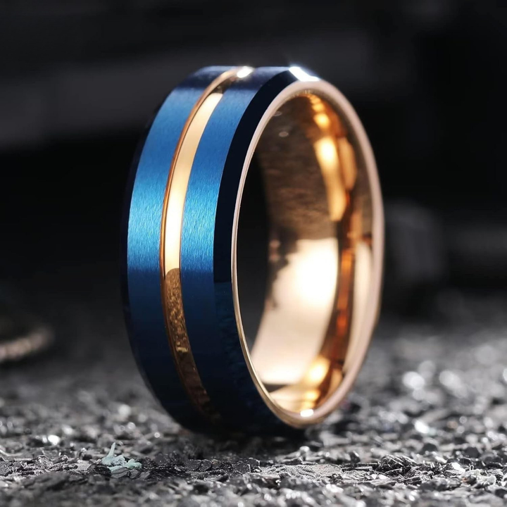 Caelum™ Men Rings – Deep Blue Brilliance. Refined in Rose Gold.
