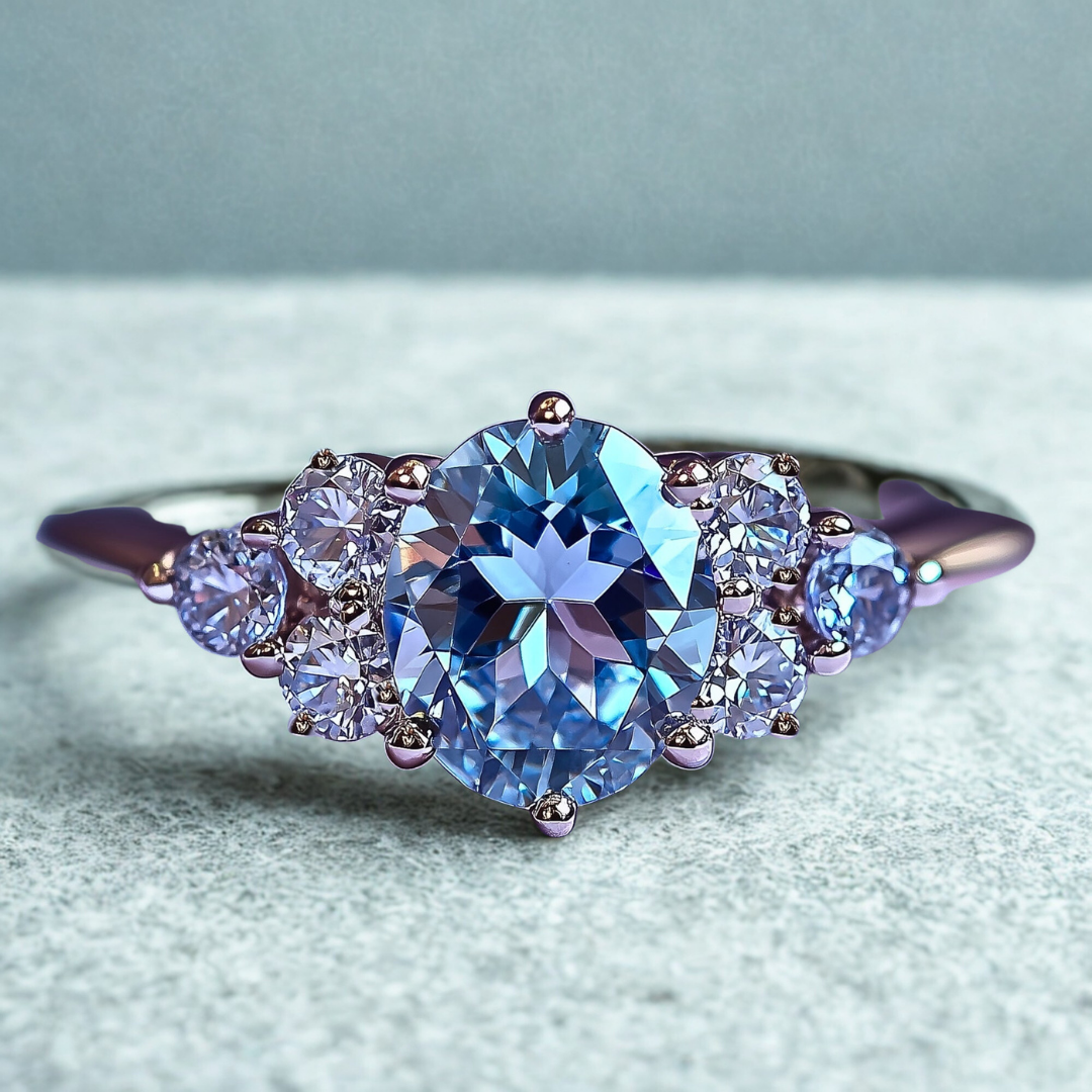 Wave Mist Ring™ Colored Gem Stone – Ocean Grace in a Sparkling Oval Cluster