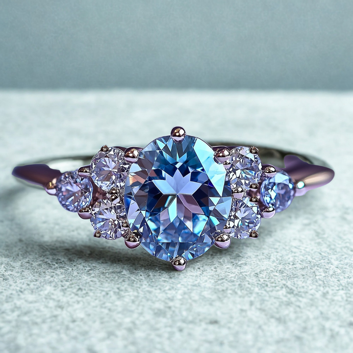 Wave Mist Ring™ Colored Gem Stone – Ocean Grace in a Sparkling Oval Cluster
