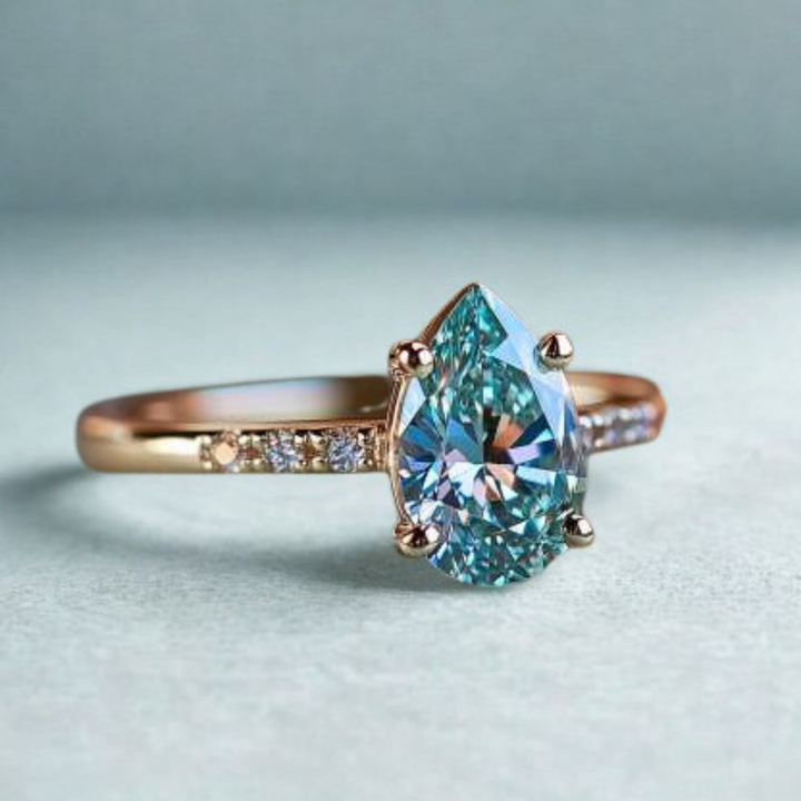 Moonlit Tide Ring™ Colored Gem Stone – Ocean Elegance in a Radiant Pear Cut